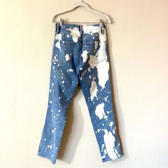 Frame Le Sylvie Blue Bleach Jeans Slender Straight Leg Splater Size 27 - Picture 5 of 8